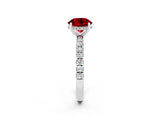 White gold Round Cut Ruby Pave Band Solitaire Ring with Four-Prong Setting_26