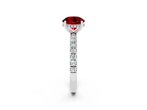 White gold Round Cut Ruby Pave Band Solitaire Ring with Four-Prong Setting_26