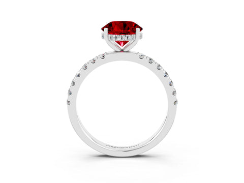 White gold Round Cut Ruby Pave Band Solitaire Ring with Four-Prong Setting_27