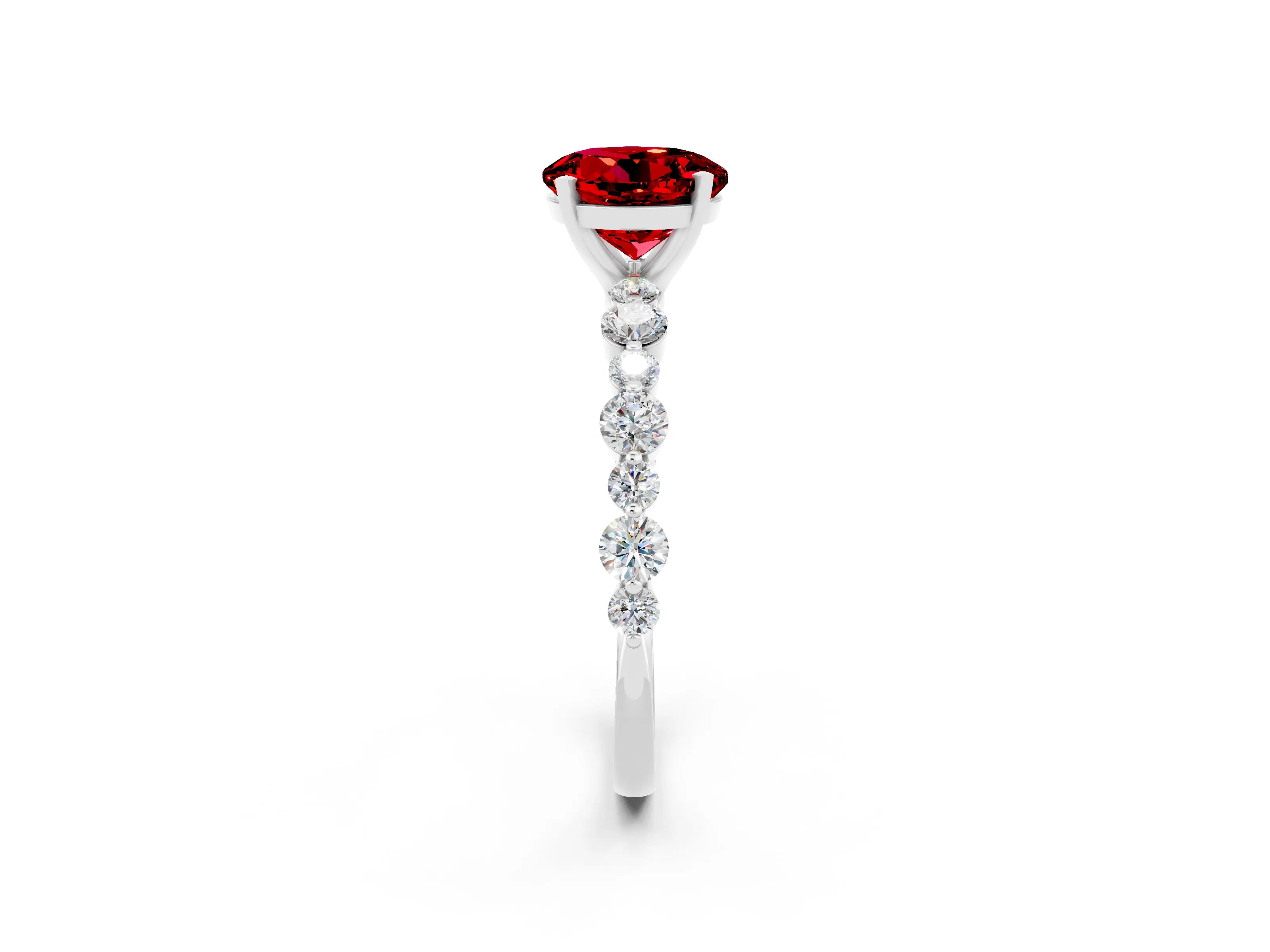 White gold Round Cut Ruby Prong Set Engagement Ring with Pavé Band_2
