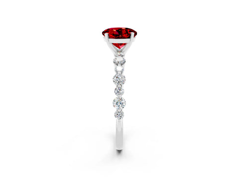 White gold Round Cut Ruby Prong Set Engagement Ring with Pavé Band_2