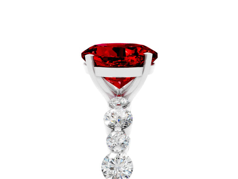 White gold Round Cut Ruby Prong Set Engagement Ring with Pavé Band_5