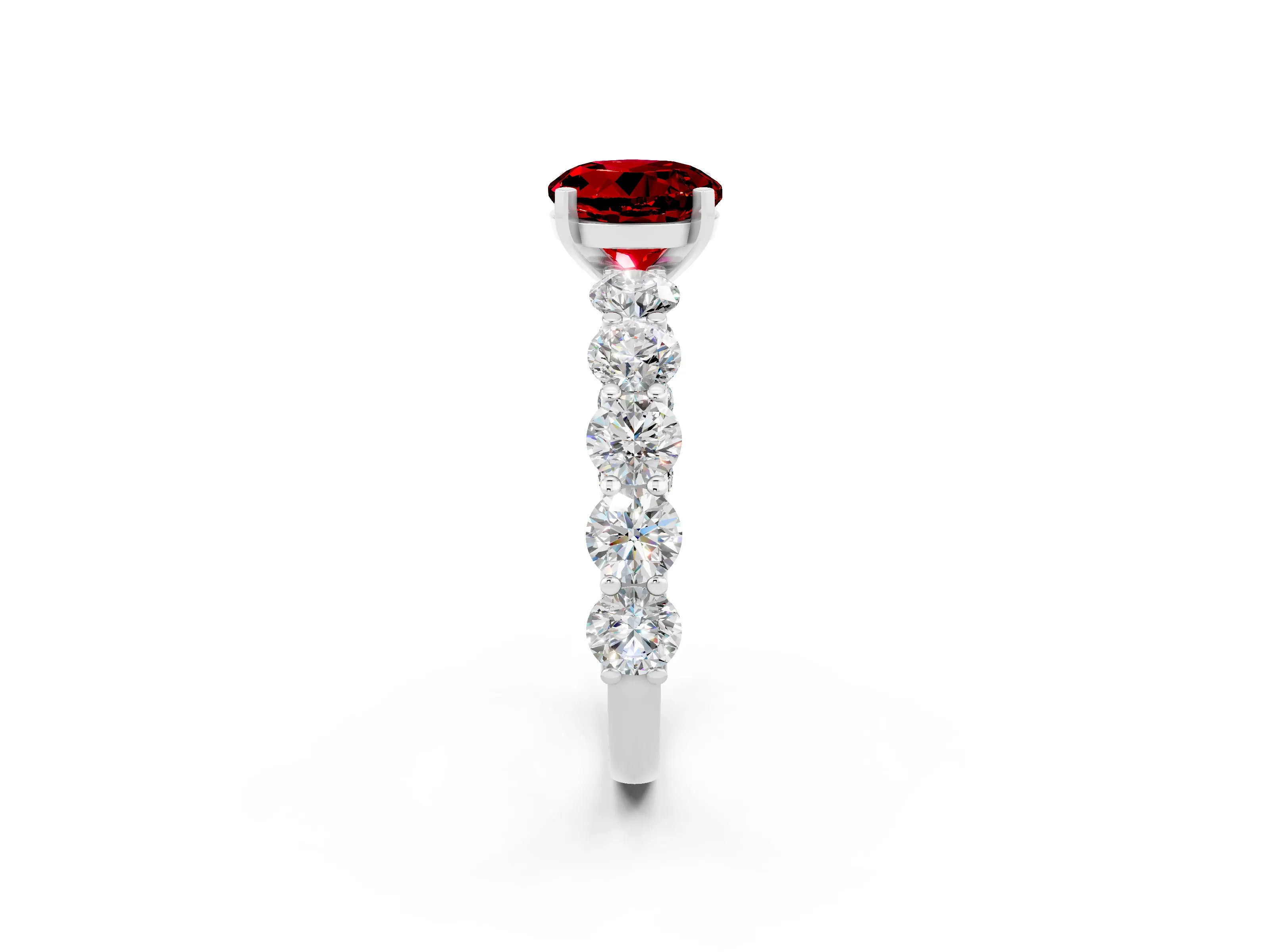 White gold Round Cut Ruby Prong Setting with Side Stones on a Pave Band_2