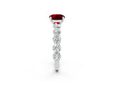 White gold Round Cut Ruby Prong Setting with Side Stones on a Pave Band_2