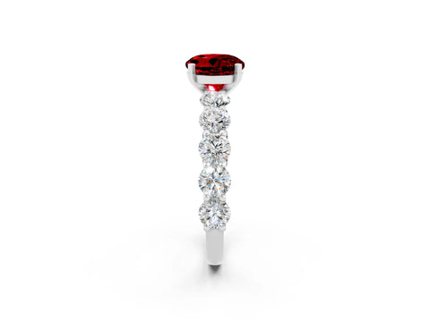 White gold Round Cut Ruby Prong Setting with Side Stones on a Pave Band_2