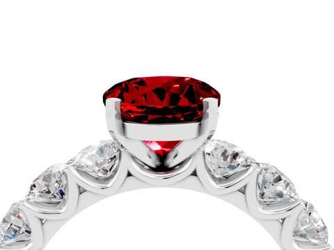 White gold Round Cut Ruby Prong Setting with Side Stones on a Pave Band_4