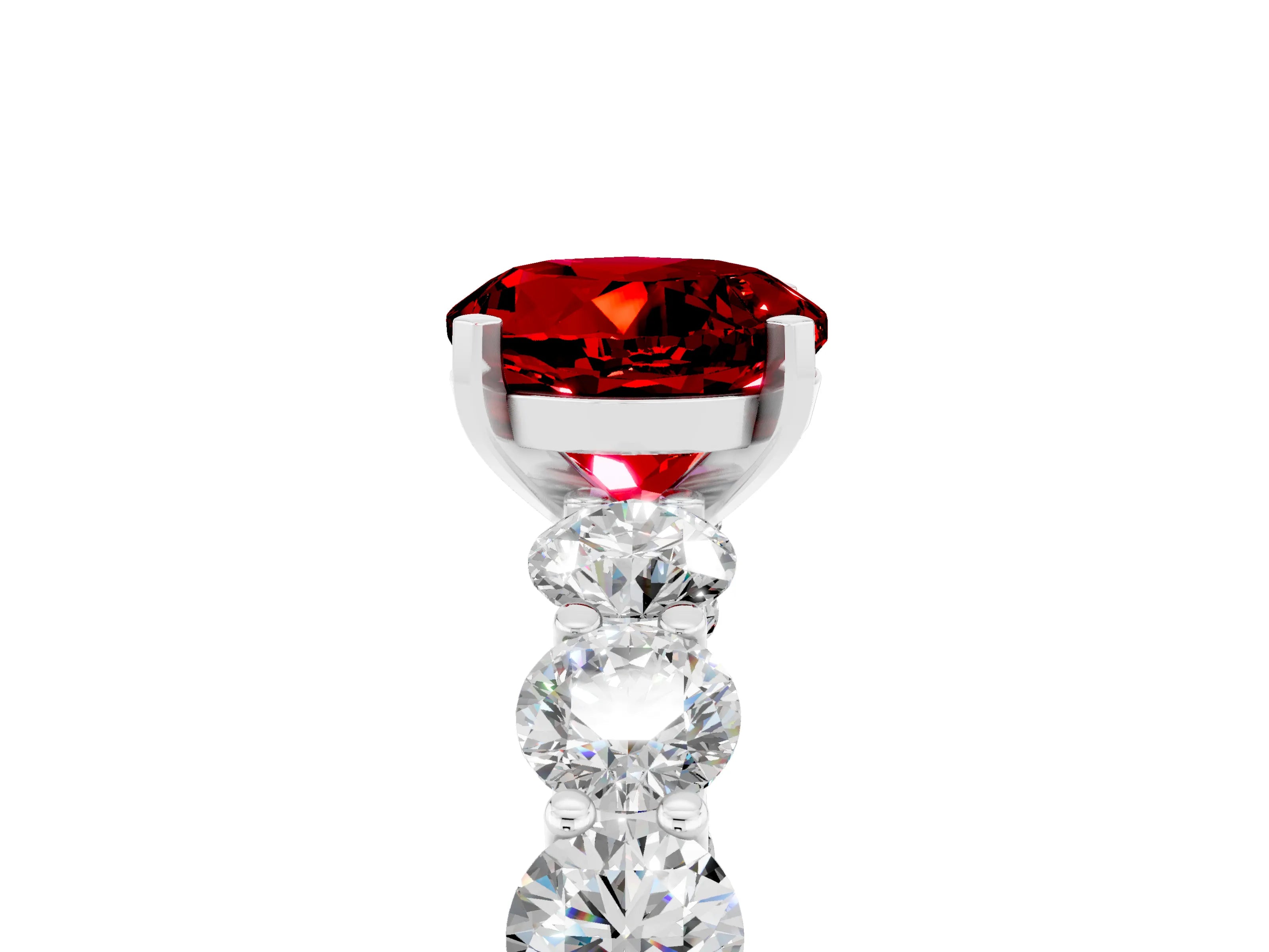 White gold Round Cut Ruby Prong Setting with Side Stones on a Pave Band_5
