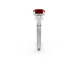White gold Round Cut Ruby Ring with Milgrain Pavé Band and Four-Prong Setting_14