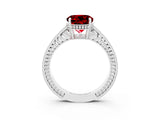 White gold Round Cut Ruby Ring with Milgrain Pavé Band and Four-Prong Setting_15