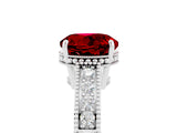 White gold Round Cut Ruby Ring with Milgrain Pavé Band and Four-Prong Setting_17
