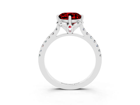 White gold Round Cut Ruby Ring with Pavé Band and Floral Prong Setting_3