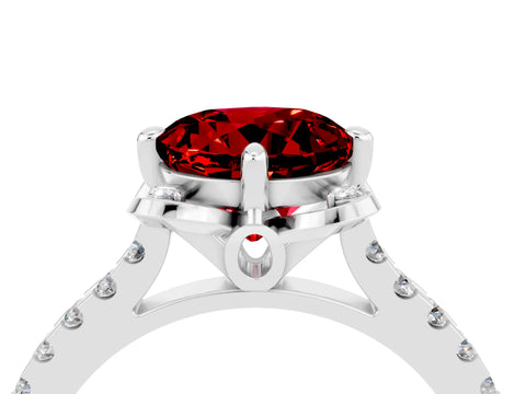 White gold Round Cut Ruby Ring with Pavé Band and Floral Prong Setting_4