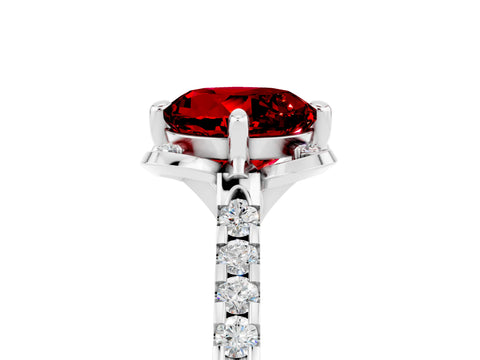 White gold Round Cut Ruby Ring with Pavé Band and Floral Prong Setting_5