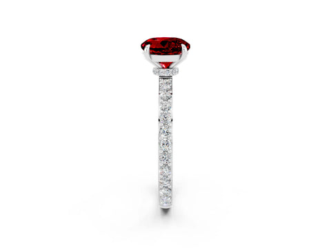 White gold Round Cut Ruby Ring with Pavé Band and Four-Prong Setting_2