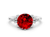 White gold Round Cut Ruby Ring with Side Stones and Four-Prong Setting_36