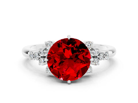 White gold Round Cut Ruby Ring with Side Stones and Four-Prong Setting_36