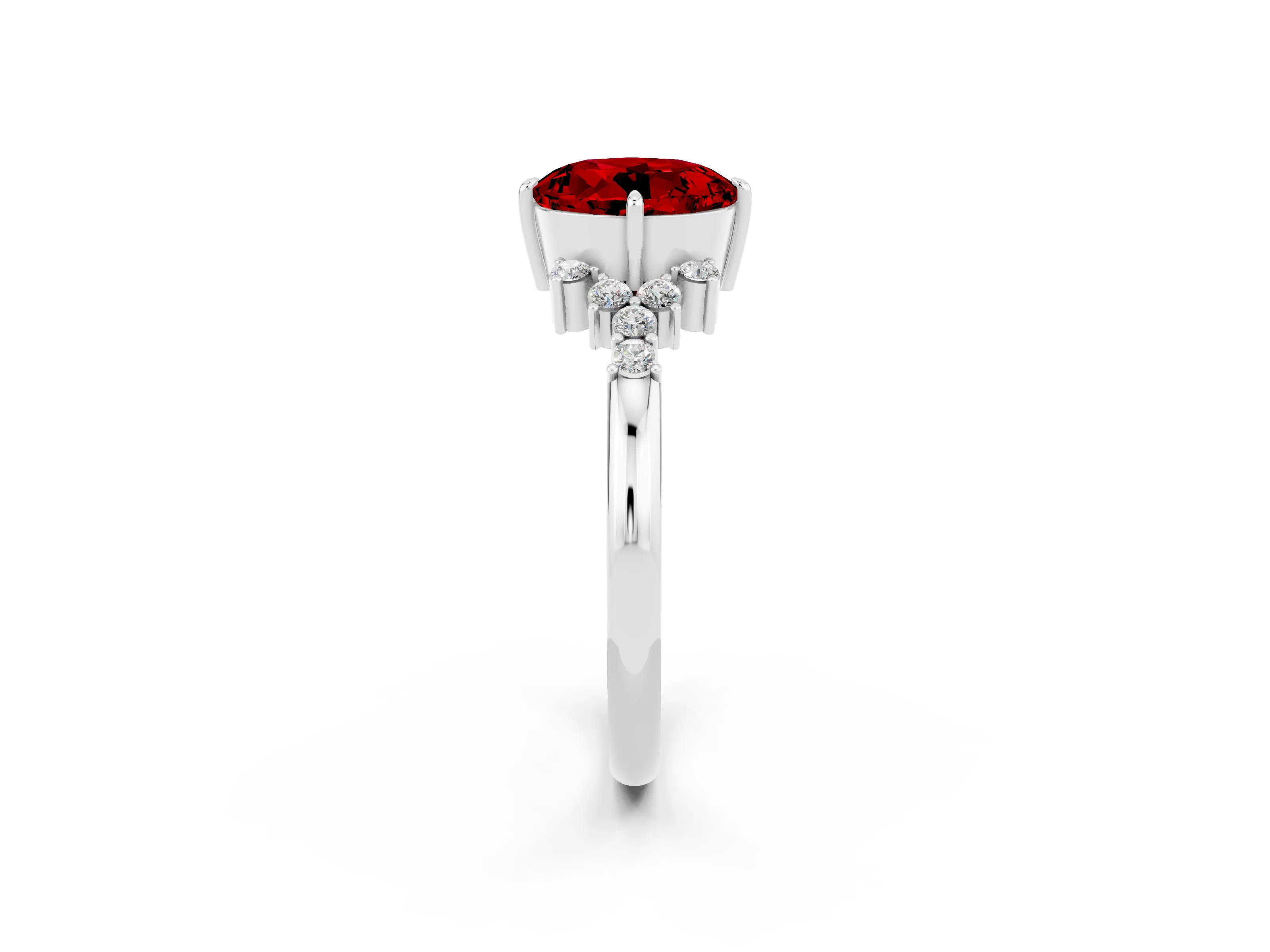White gold Round Cut Ruby Ring with Side Stones and Four-Prong Setting_38