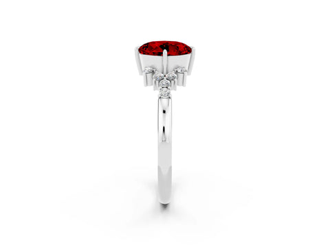 White gold Round Cut Ruby Ring with Side Stones and Four-Prong Setting_38