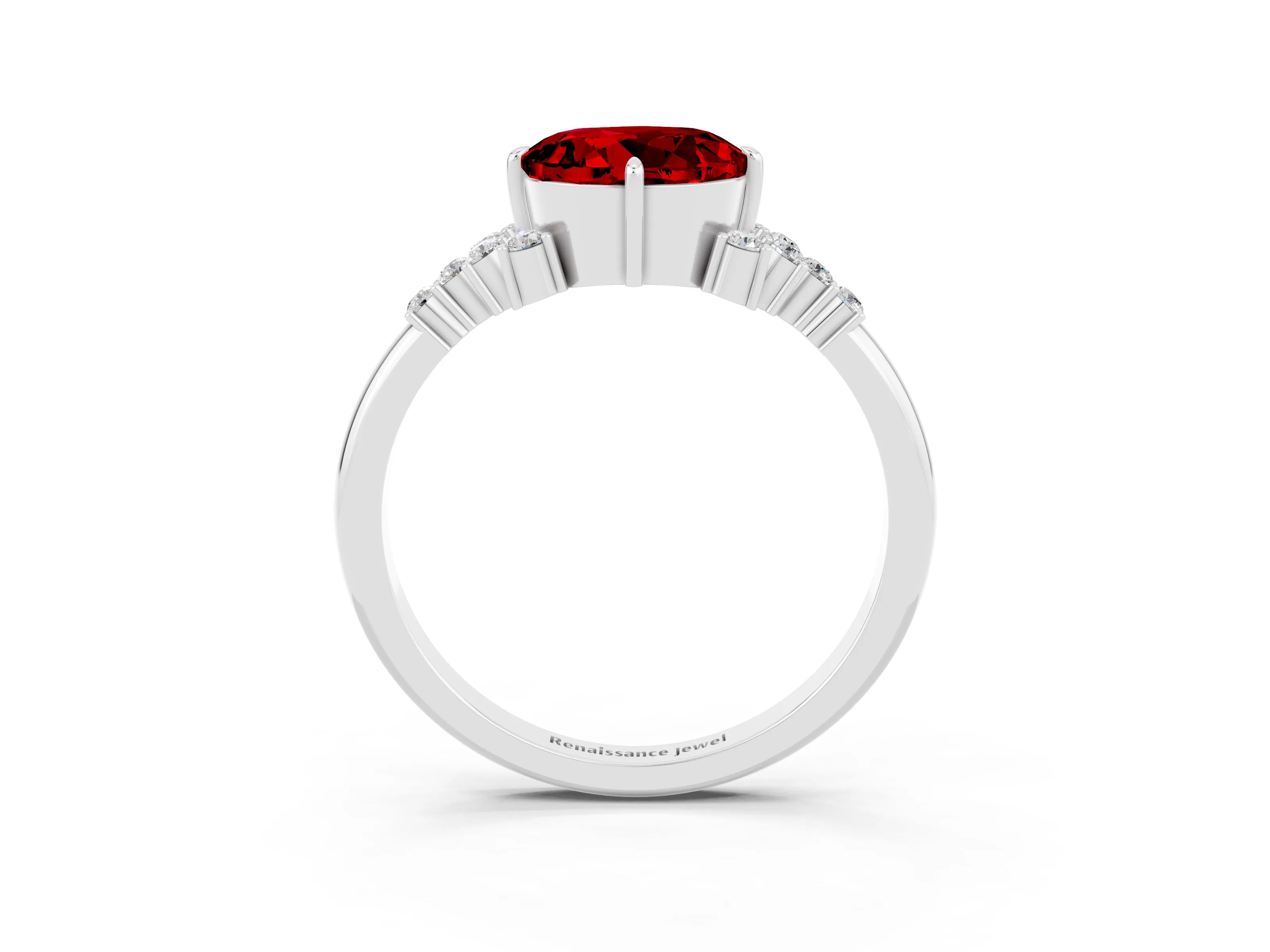 White gold Round Cut Ruby Ring with Side Stones and Four-Prong Setting_39