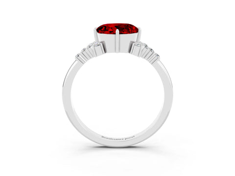 White gold Round Cut Ruby Ring with Side Stones and Four-Prong Setting_39