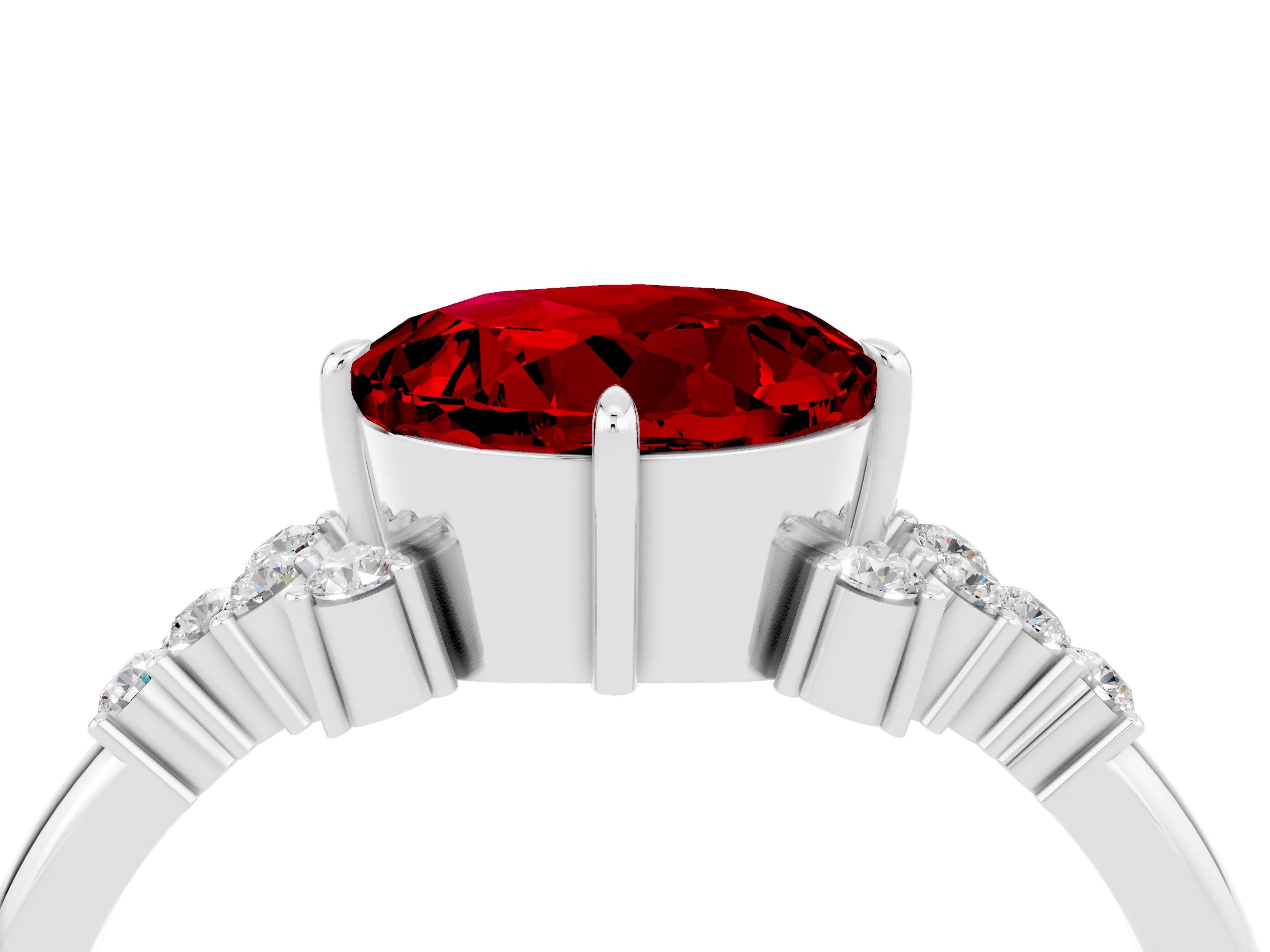 White gold Round Cut Ruby Ring with Side Stones and Four-Prong Setting_40