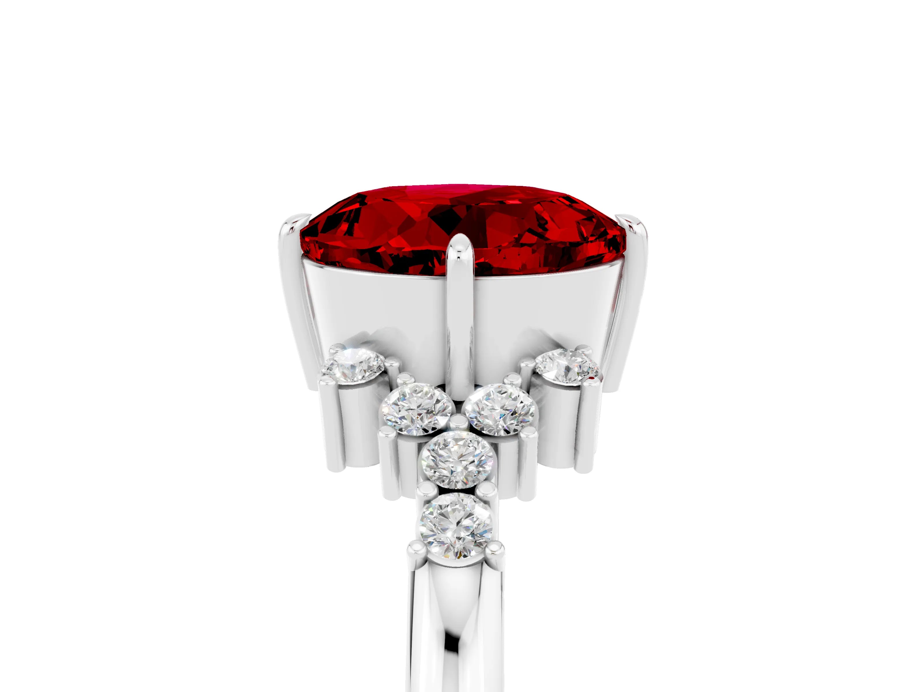 White gold Round Cut Ruby Ring with Side Stones and Four-Prong Setting_41