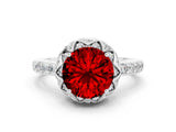 White gold Round Cut Ruby Scalloped Halo Engagement Ring with Round Shared Prong Band_24