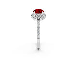 White gold Round Cut Ruby Scalloped Halo Engagement Ring with Round Shared Prong Band_26