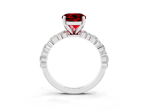 White gold Round Cut Ruby Side Stone Solitaire Ring with Round  and Four-Prong Setting_69