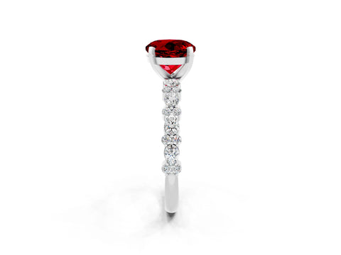 White gold Round Cut Ruby Side Stone Solitaire Ring with Round  and Four-Prong Setting_71