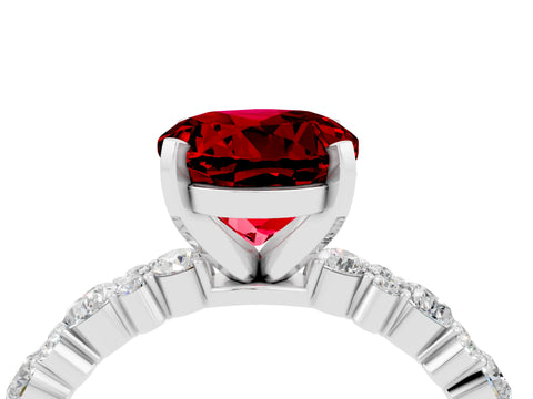 White gold Round Cut Ruby Side Stone Solitaire Ring with Round  and Four-Prong Setting_73