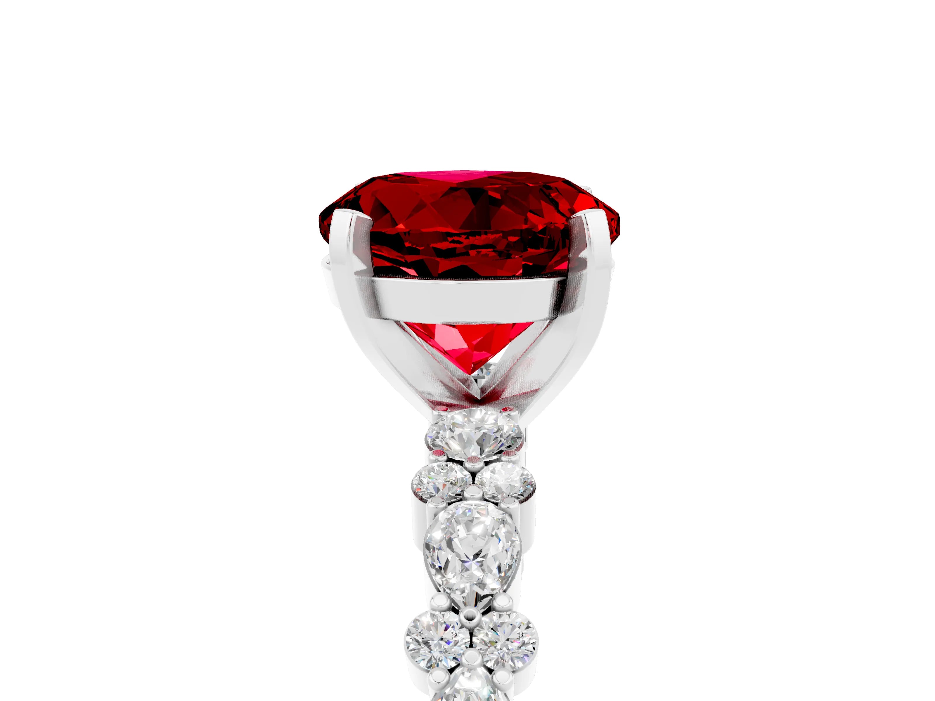 White gold Round Cut Ruby Side Stone Solitaire Ring with Round  and Four-Prong Setting_74