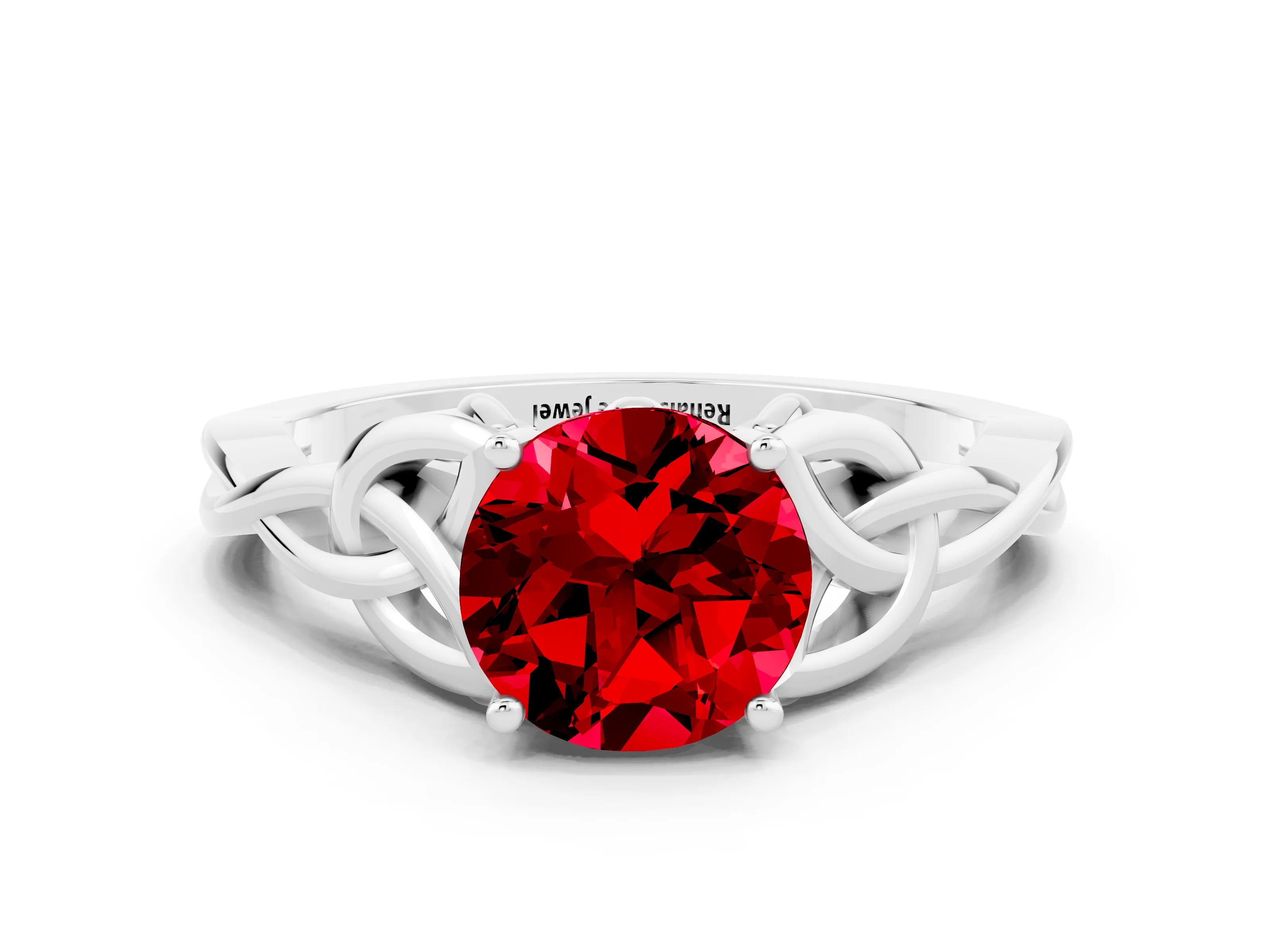 White gold Round Cut Ruby Solitaire Celtic Knot Ring with Four-Prong Setting_12