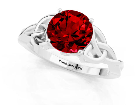 White gold Round Cut Ruby Solitaire Celtic Knot Ring with Four-Prong Setting_13