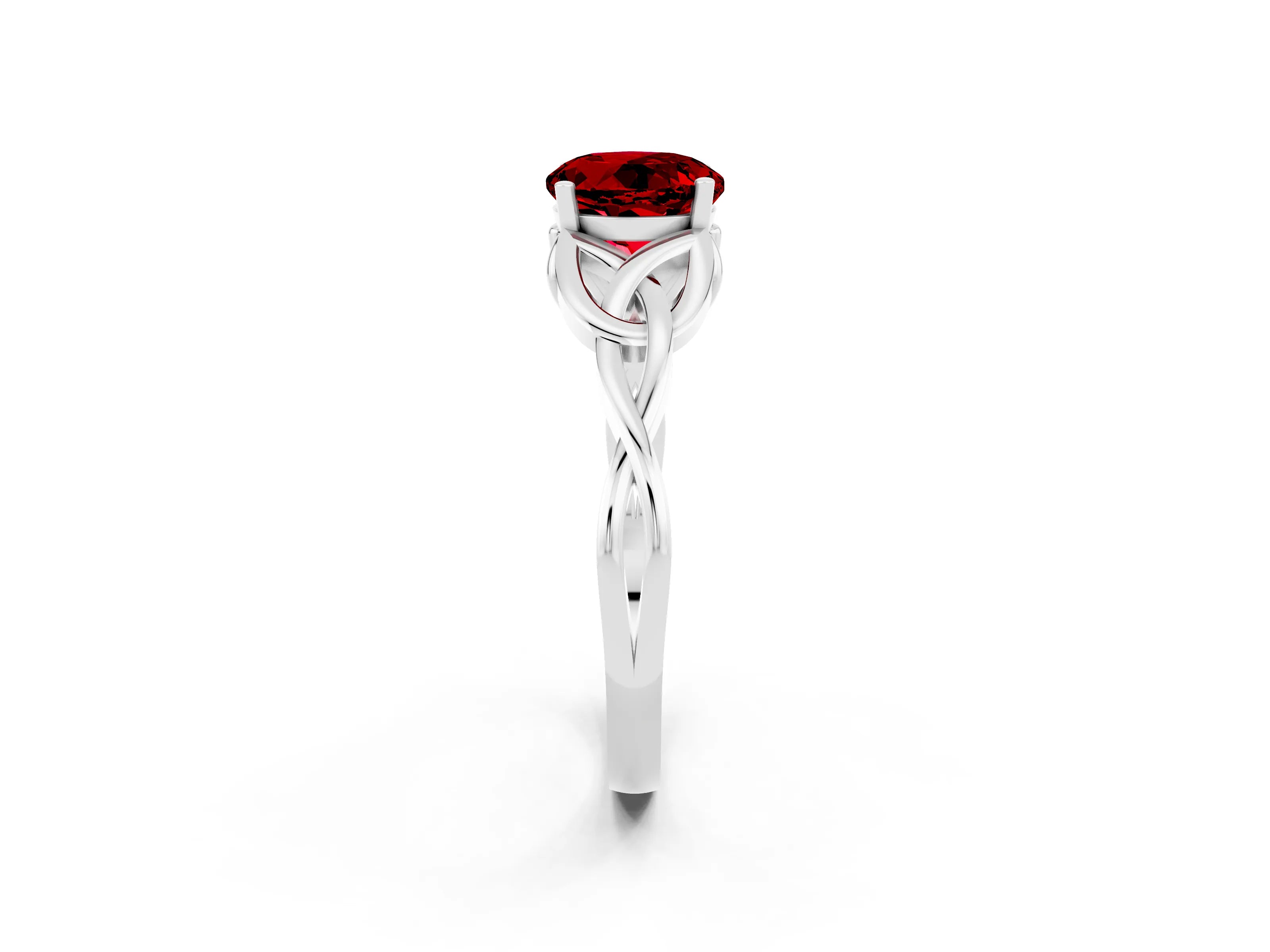 White gold Round Cut Ruby Solitaire Celtic Knot Ring with Four-Prong Setting_14