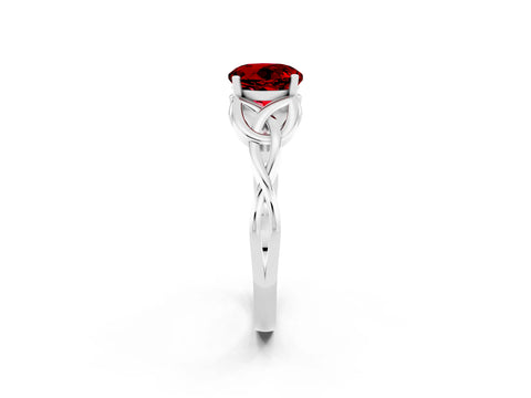 White gold Round Cut Ruby Solitaire Celtic Knot Ring with Four-Prong Setting_14