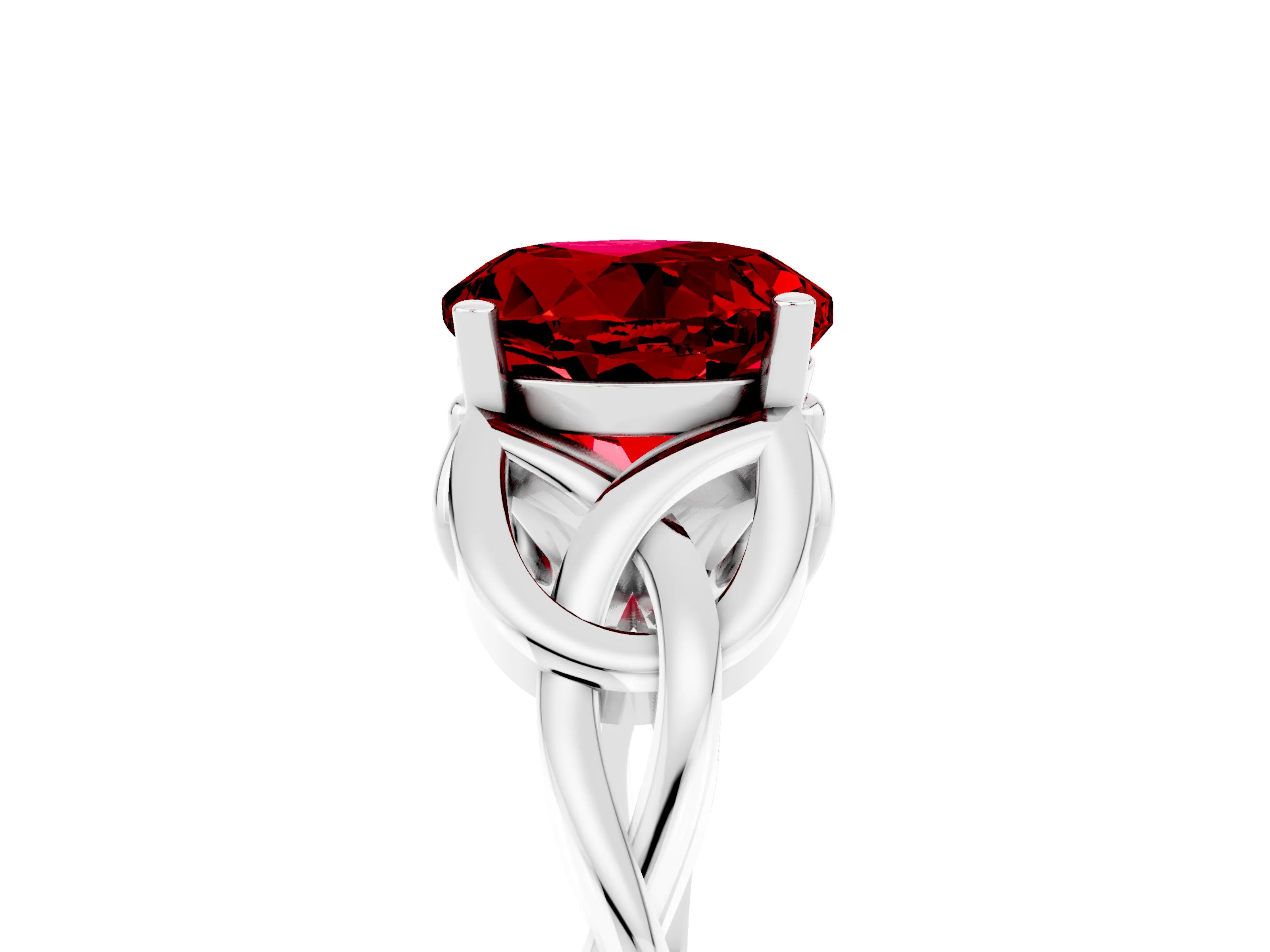 White gold Round Cut Ruby Solitaire Celtic Knot Ring with Four-Prong Setting_17