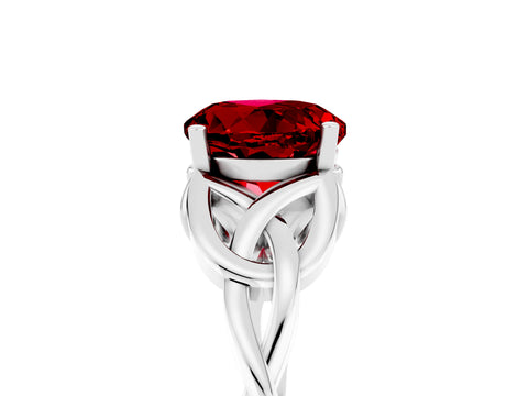 White gold Round Cut Ruby Solitaire Celtic Knot Ring with Four-Prong Setting_17
