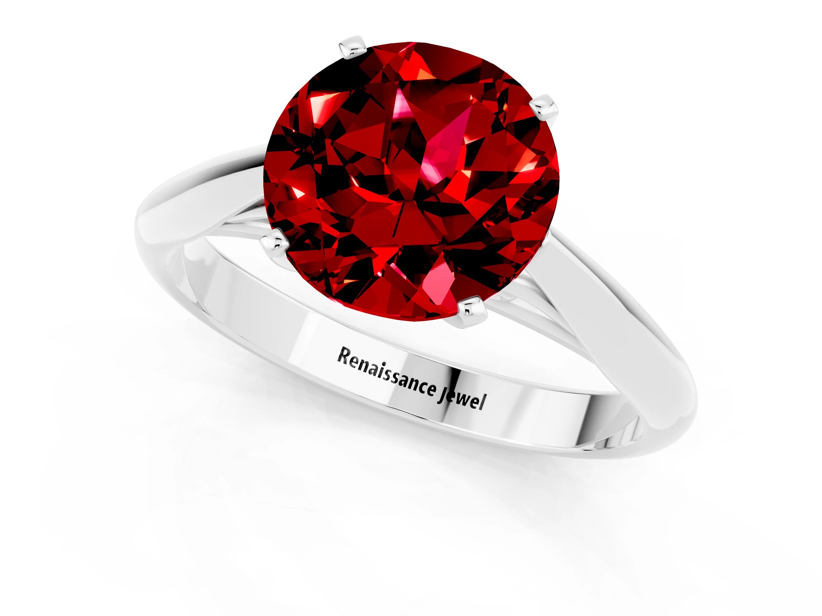 White gold Round Cut Ruby Solitaire Engagement Ring with Cathedral Setting and Four-Prong Mount_25