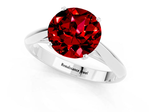 White gold Round Cut Ruby Solitaire Engagement Ring with Cathedral Setting and Four-Prong Mount_25