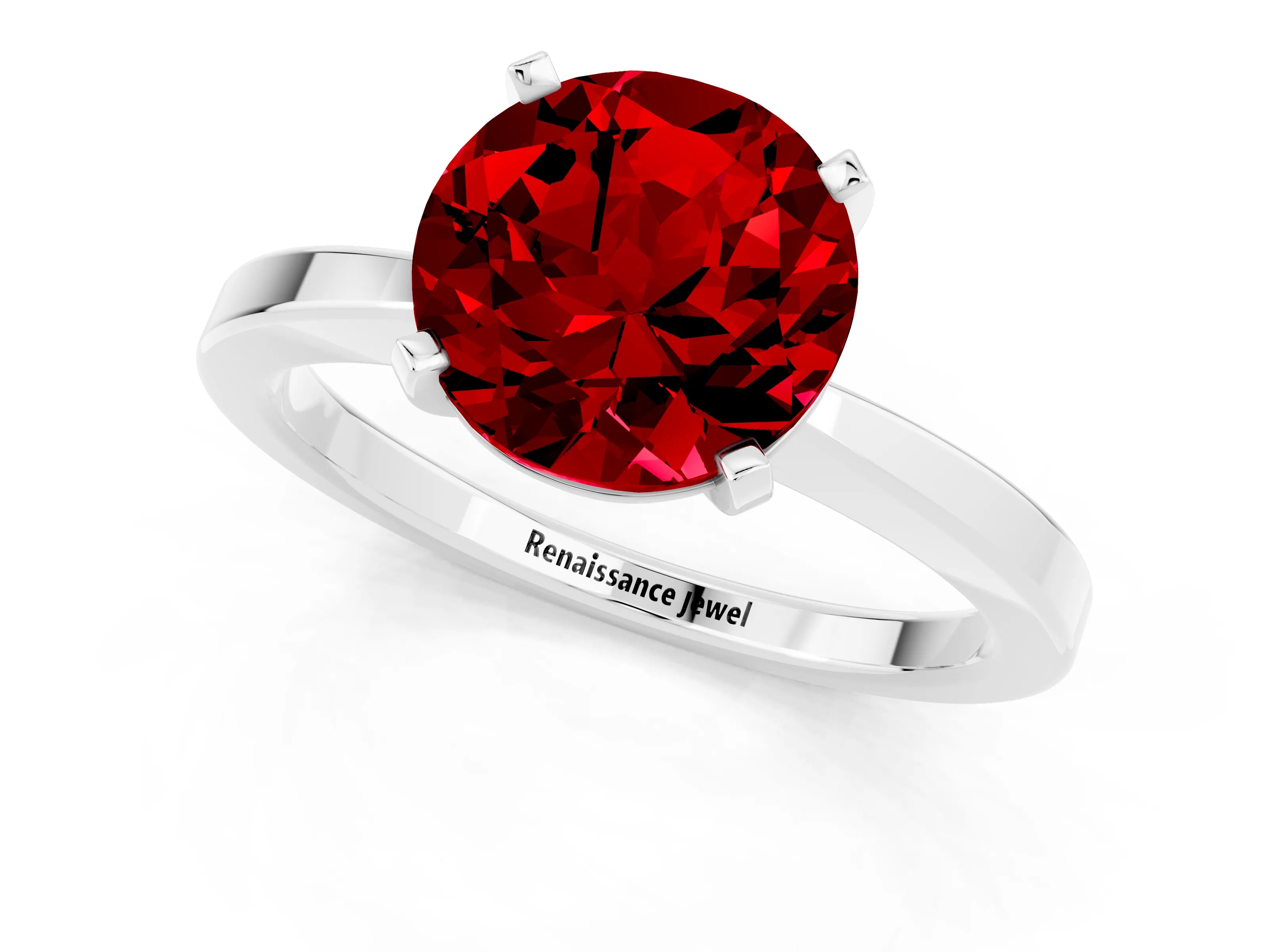 White gold Round Cut Ruby Solitaire Engagement Ring with Classic Band and Four-Prong Setting_25
