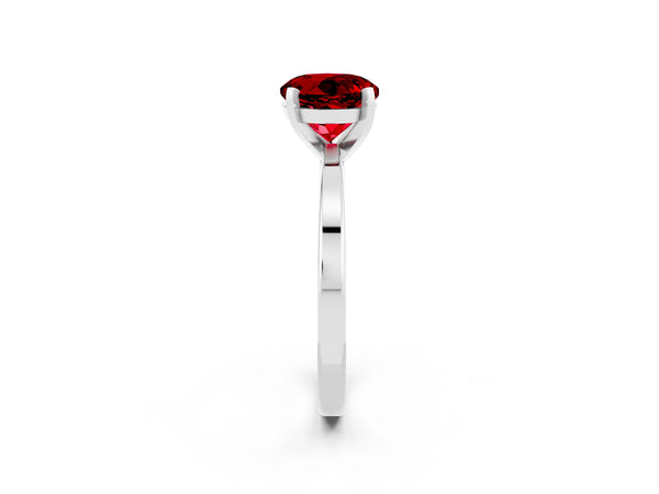 Platinum Round Cut Ruby Solitaire Engagement Ring with Classic Band and Four-Prong Setting
