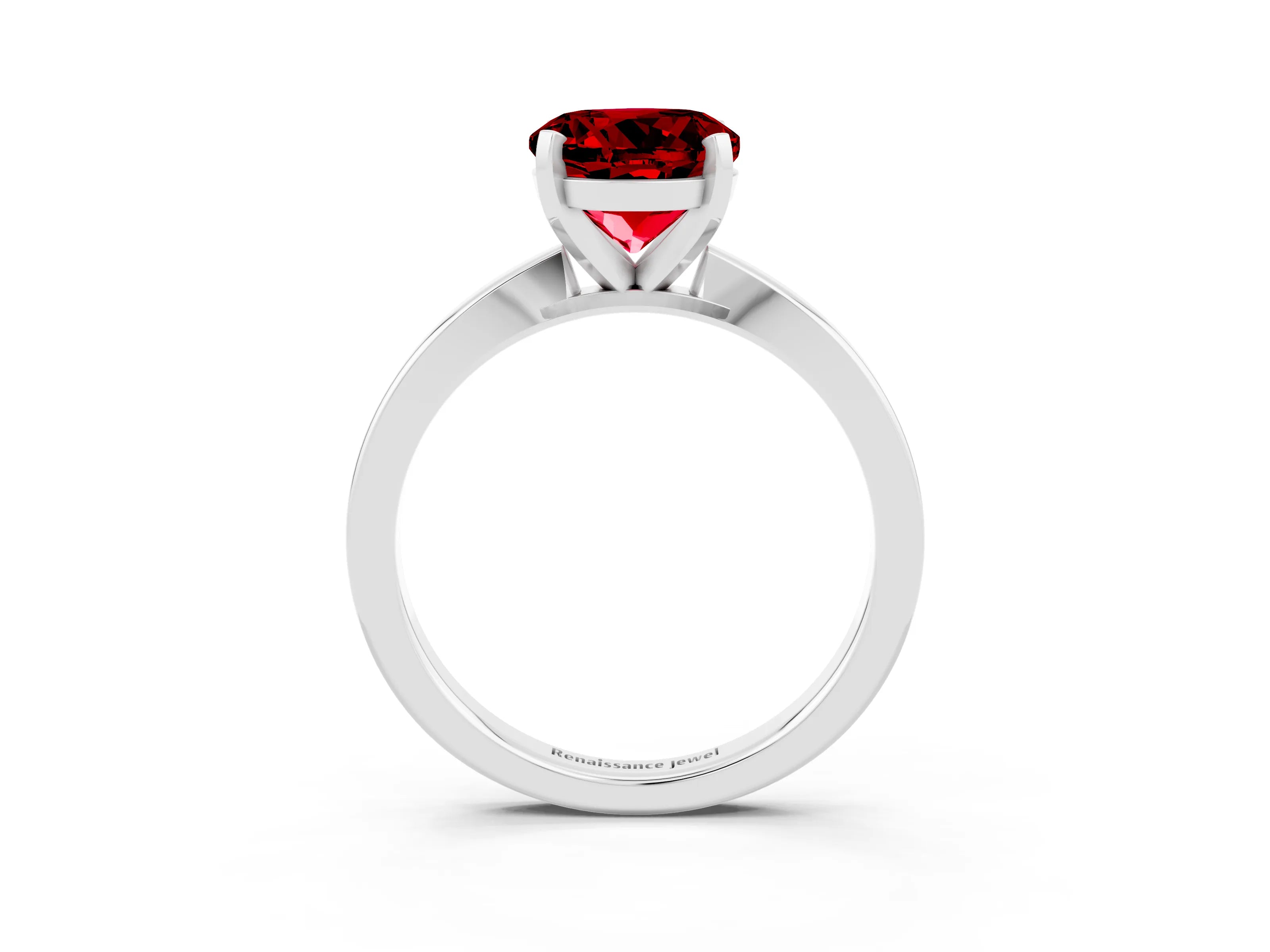 White gold Round Cut Ruby Solitaire Engagement Ring with Classic Band and Four-Prong Setting_27