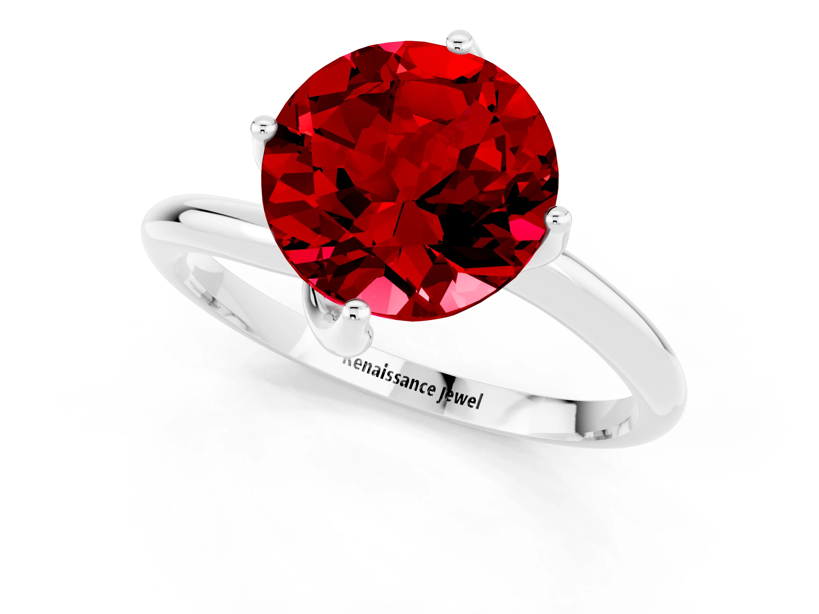 White gold Round Cut Ruby Solitaire Engagement Ring with Four-Prong Setting and Classic Band_37