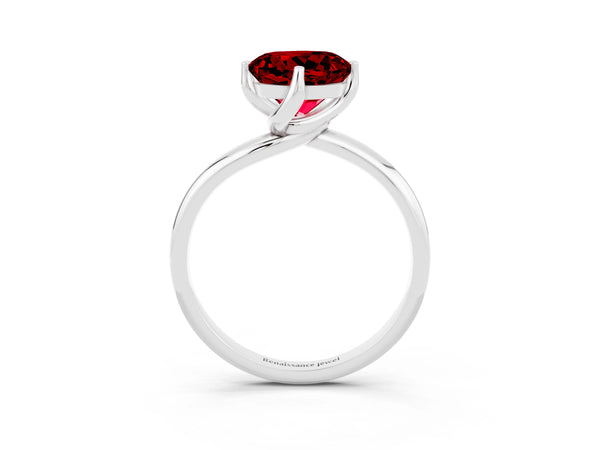 Platinum Round Cut Ruby Solitaire Engagement Ring with Four-Prong Setting and Classic Band