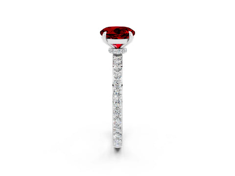 White gold Round Cut Ruby Solitaire Engagement Ring with Pavé Band and Four-Prong Setting_2