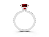 White gold Round Cut Ruby Solitaire Engagement Ring with Pavé Band and Four-Prong Setting_3