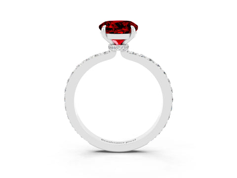 White gold Round Cut Ruby Solitaire Engagement Ring with Pavé Band and Four-Prong Setting_3