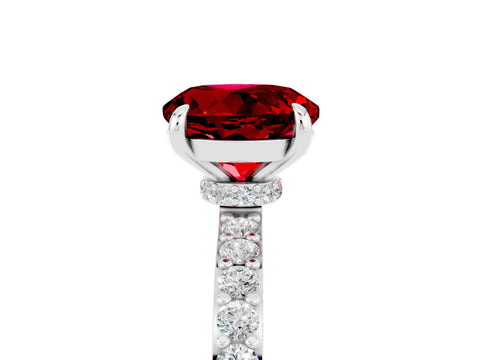 White gold Round Cut Ruby Solitaire Engagement Ring with Pavé Band and Four-Prong Setting_5