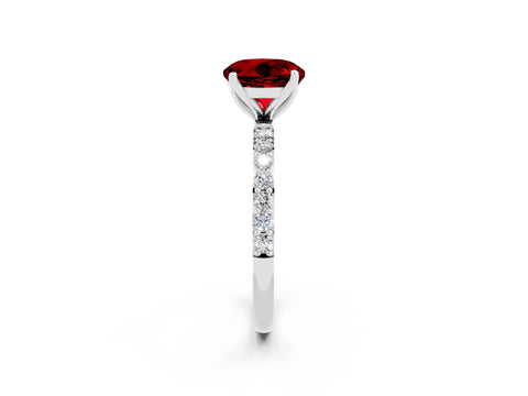 White gold Round Cut Ruby Solitaire Engagement Ring with Pavé Band and Prong Setting_2